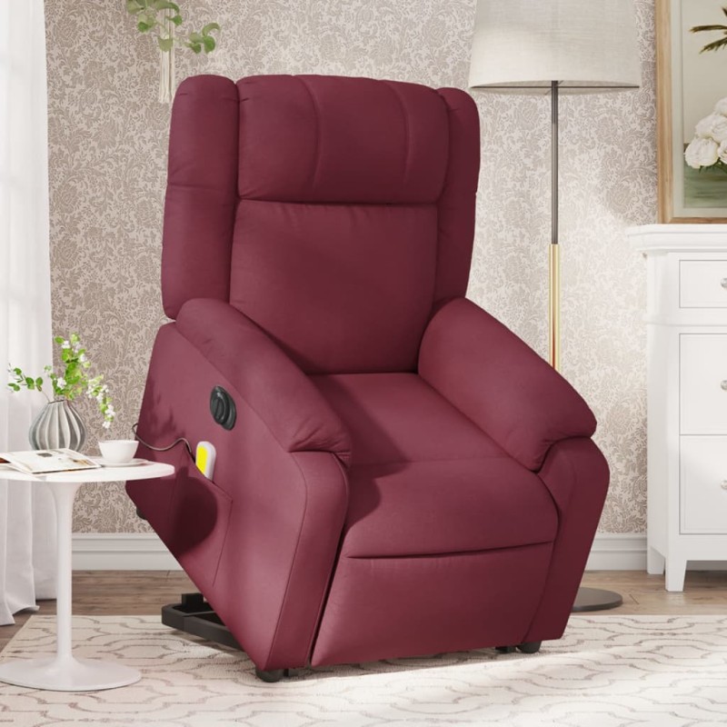 vidaXL Sillón de masaje eléctrico reclinable elevable tela rojo tinto vidaXL Sillón de masaje eléctrico reclinable elevable tela rojo tinto