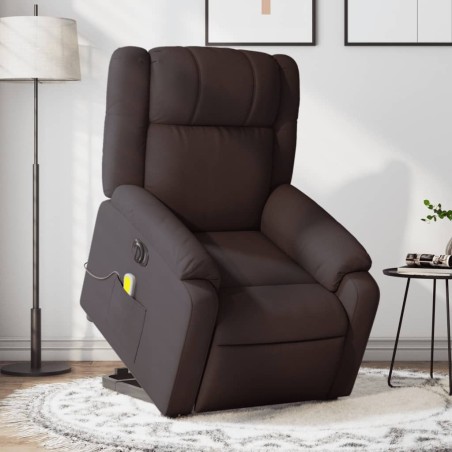vidaXL Sillón masaje eléctrico reclinable elevable tela marrón oscuro