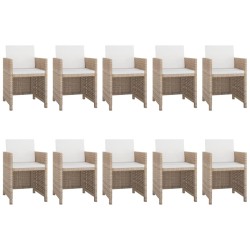 vidaXL Set comedor de jardín 11 piezas y cojines ratán sintético beige