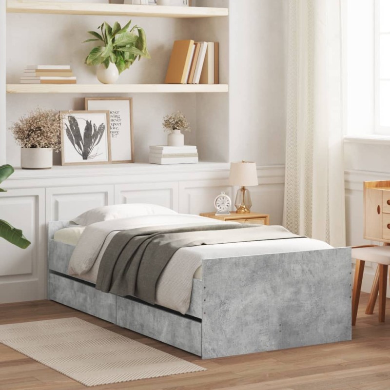 vidaXL Estructura de cama con cajones gris hormigón 90x190 cm vidaXL Estructura de cama con cajones gris hormigón 90x190 cm