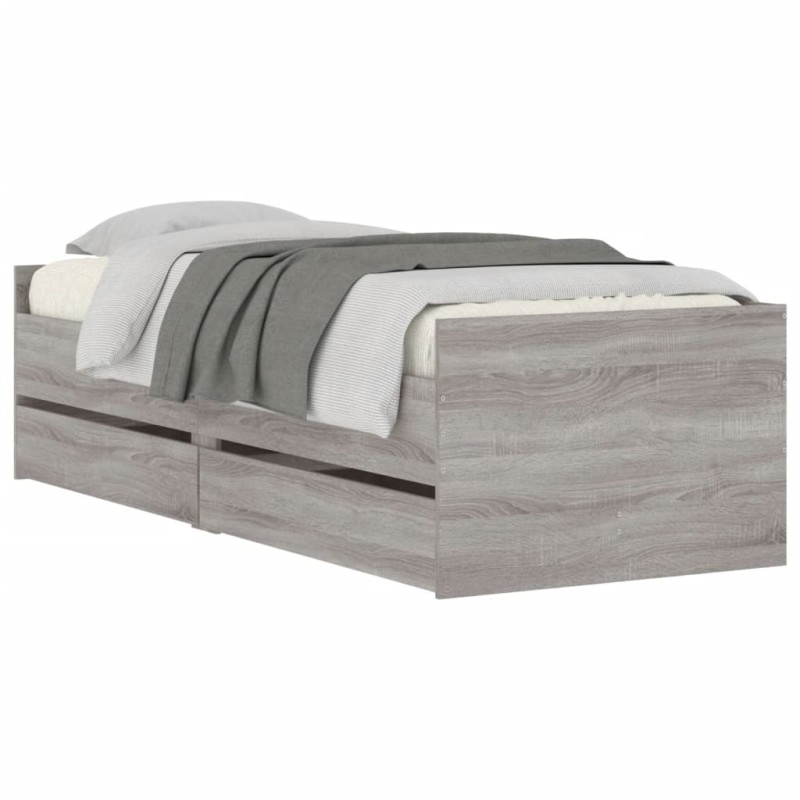 vidaXL Estructura de cama con cajones Sonoma gris 75x190 cm