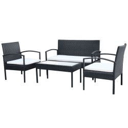 vidaXL Set muebles de jardín 4 piezas y cojines ratán sintético negro
