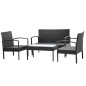 vidaXL Set muebles de jardín 4 piezas y cojines ratán sintético negro vidaXL Set muebles de jardín 4 piezas y cojines ratán sintético negro