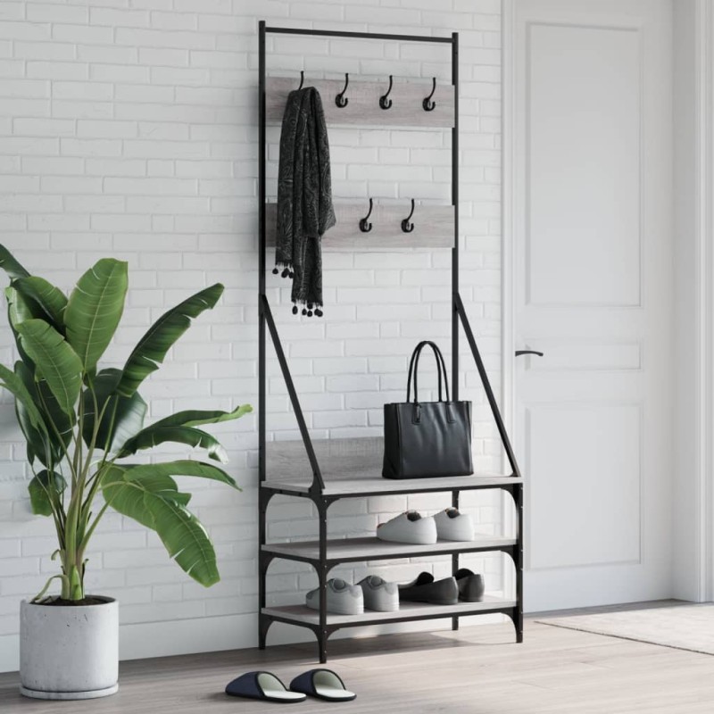 vidaXL Perchero con zapatero gris Sonoma 72x34x184 cm vidaXL Perchero con zapatero gris Sonoma 72x34x184 cm