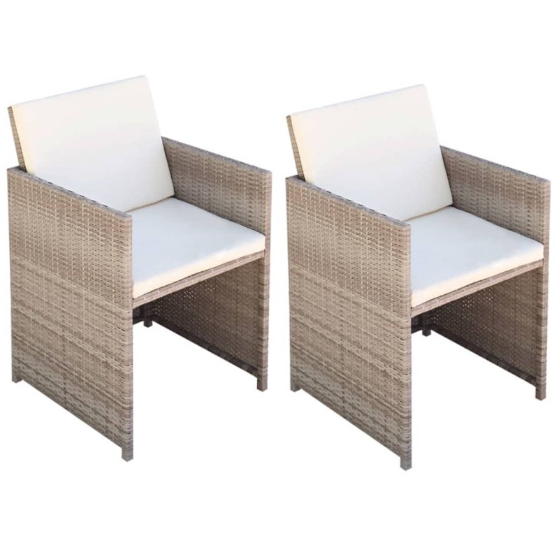 vidaXL Sillas de jardín con cojines 2 unidades ratán sintético beige vidaXL Sillas de jardín con cojines 2 unidades ratán sintético beige