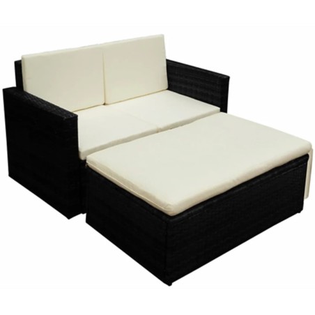 vidaXL Set muebles de jardín 2 piezas y cojines ratán sintético negro
