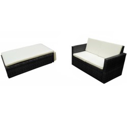 vidaXL Set muebles de jardín 2 piezas y cojines ratán sintético negro