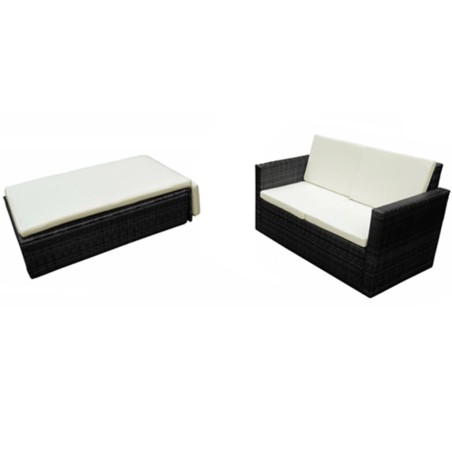 vidaXL Set muebles de jardín 2 piezas y cojines ratán sintético negro