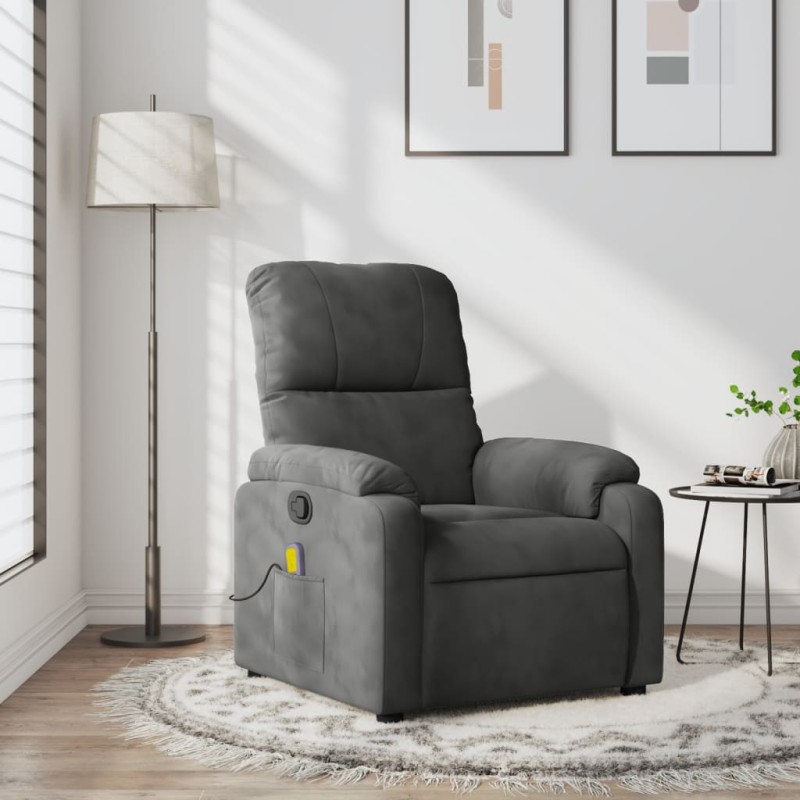 vidaXL Sillón reclinable de masaje tela de microfibra gris oscuro vidaXL Sillón reclinable de masaje tela de microfibra gris oscuro