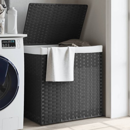 vidaXL Cesto de ropa sucia 2 secciones ratán sintético gris 53x35x57cm
