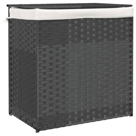 vidaXL Cesto de ropa sucia 2 secciones ratán sintético gris 53x35x57cm