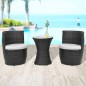vidaXL Set mesa y sillas de jardín 3 pzas y cojines poli ratán negro