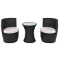 vidaXL Set mesa y sillas de jardín 3 pzas y cojines poli ratán negro