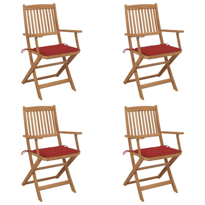 vidaXL Sillas de jardín plegables 4 uds y cojines madera maciza acacia vidaXL Sillas de jardín plegables 4 uds y cojines madera maciza acacia