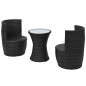 vidaXL Set mesa y sillas de jardín 3 pzas y cojines poli ratán negro