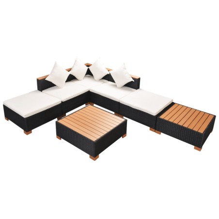 vidaXL Muebles de jardín y cojines 7 piezas ratán sintético negro