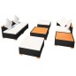 vidaXL Muebles de jardín y cojines 7 piezas ratán sintético negro vidaXL Muebles de jardín y cojines 7 piezas ratán sintético negro