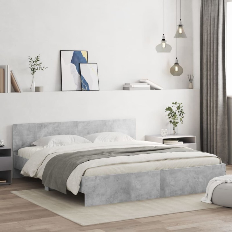 vidaXL Estructura de cama con cabecero gris hormigón 160x200 cm vidaXL Estructura de cama con cabecero gris hormigón 160x200 cm