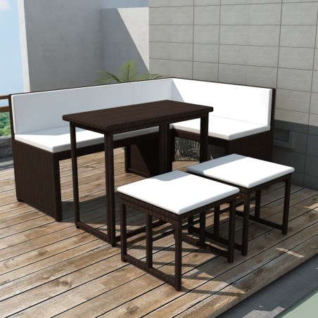 vidaXL Juego de comedor de jardín 5 piezas ratán PE y acero marrón
