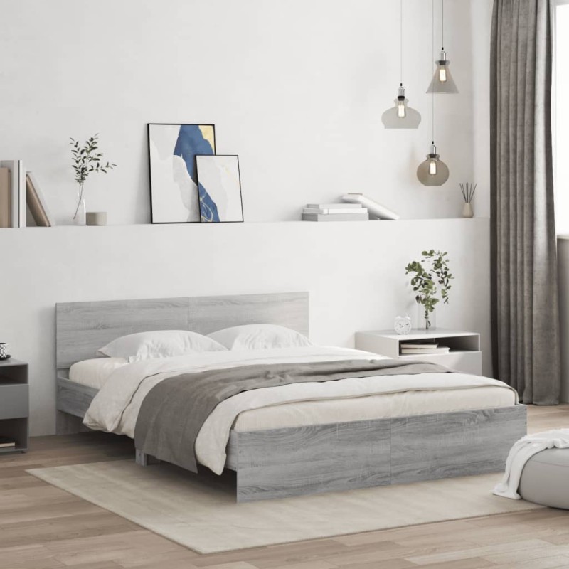 vidaXL Estructura de cama con cabecero gris Sonoma 140x190 cm vidaXL Estructura de cama con cabecero gris Sonoma 140x190 cm