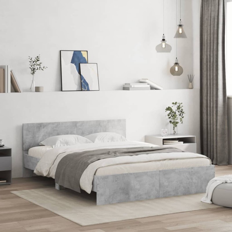 vidaXL Estructura de cama con cabecero gris hormigón 140x190cm vidaXL Estructura de cama con cabecero gris hormigón 140x190cm