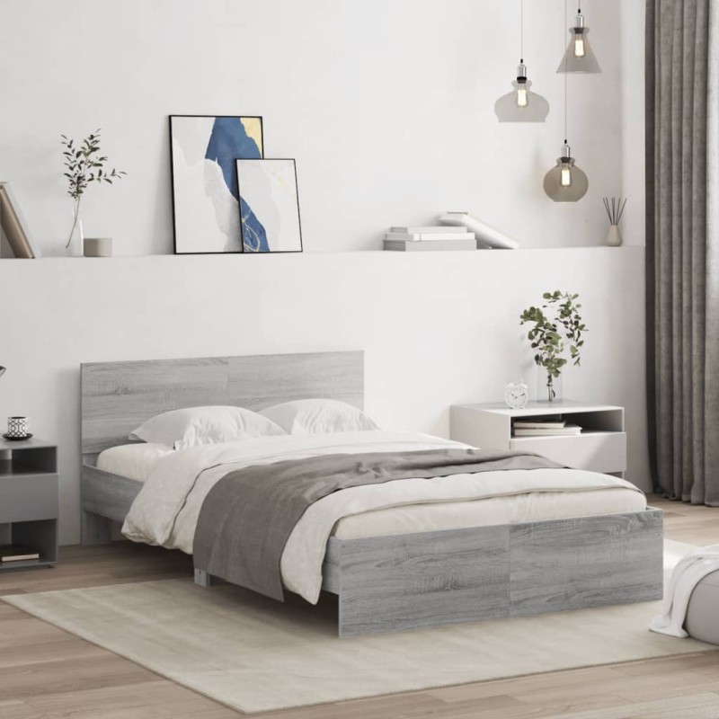 vidaXL Estructura de cama con cabecero gris Sonoma 135x190 cm vidaXL Estructura de cama con cabecero gris Sonoma 135x190 cm
