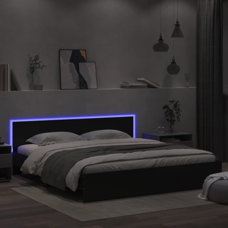 vidaXL Estructura de cama cabecero y luces LED negra 180x200 cm