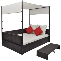 vidaXL Cama de jardín con toldo ratán sintético marrón 190x130 cm