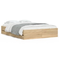 vidaXL Cama con cajones madera de ingeniería roble Sonoma 120x190 cm