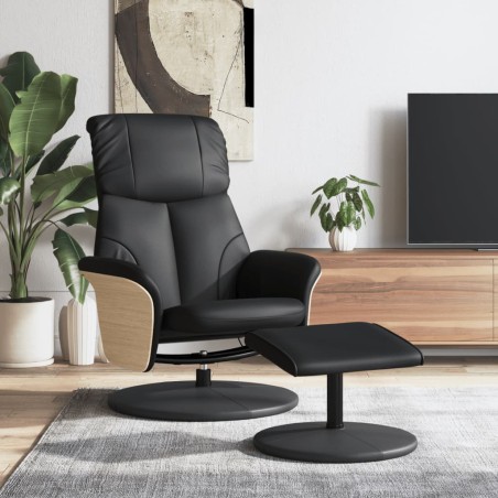 vidaXL Sillón reclinable con reposapiés cuero sintético negro