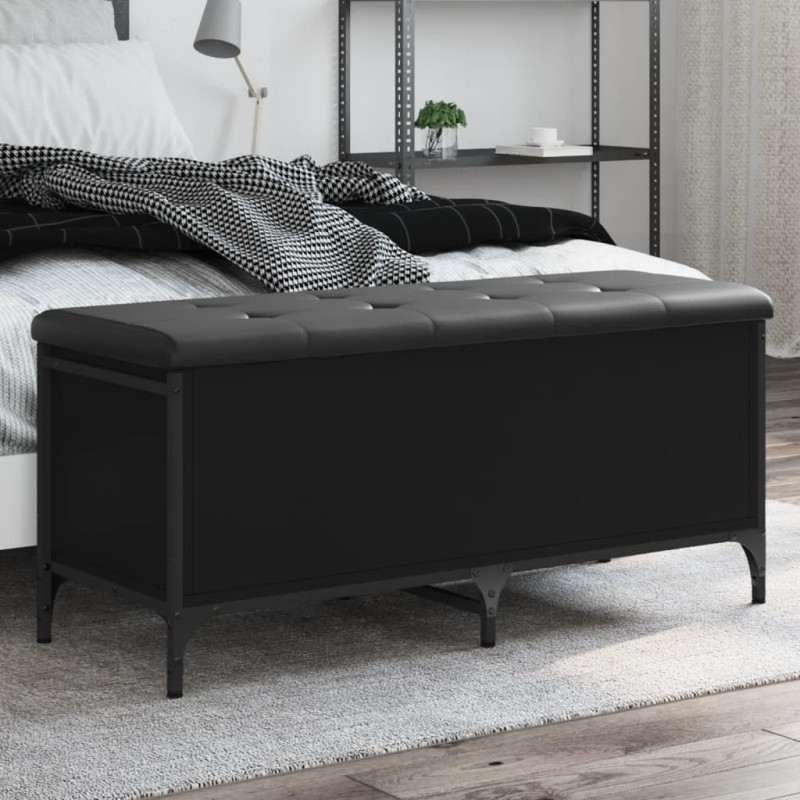 vidaXL Banco con almacenaje madera de ingeniería negro 102x42x45 cm vidaXL Banco con almacenaje madera de ingeniería negro 102x42x45 cm