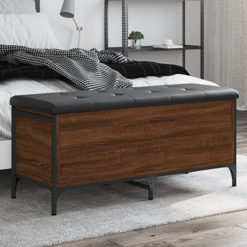 vidaXL Banco con almacenaje madera ingeniería roble marrón 102x42x45cm vidaXL Banco con almacenaje madera ingeniería roble marrón 102x42x45cm