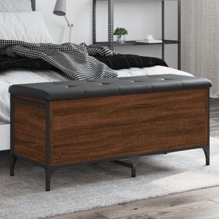 vidaXL Banco con almacenaje madera ingeniería roble marrón 102x42x45cm