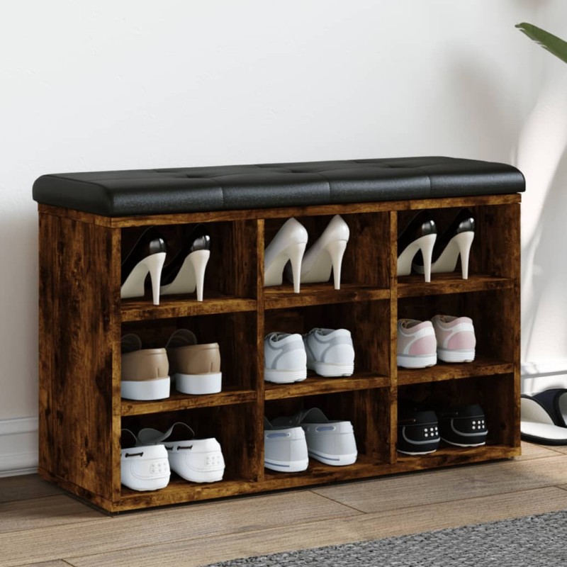 vidaXL Banco zapatero madera de ingeniería roble ahumado 82x32x50 cm