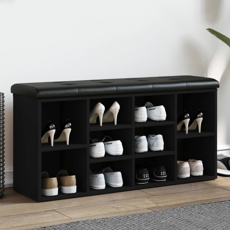 vidaXL Banco zapatero madera de ingeniería negro 102x32x50 cm