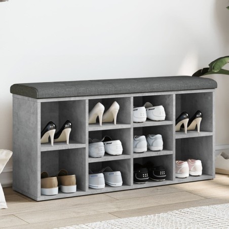 vidaXL Banco zapatero madera de ingeniería gris hormigón 102x32x50 cm