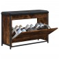 vidaXL Banco zapatero con cajón abatible roble ahumado 82x32x56 cm vidaXL Banco zapatero con cajón abatible roble ahumado 82x32x56 cm