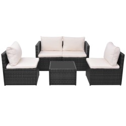 vidaXL Set muebles de jardín 5 piezas y cojines ratán sintético negro