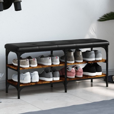 vidaXL Banco zapatero madera de ingeniería roble ahumado 102x32x47 cm