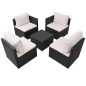 vidaXL Set muebles de jardín 5 piezas y cojines ratán sintético negro vidaXL Set muebles de jardín 5 piezas y cojines ratán sintético negro