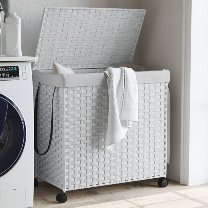 vidaXL Cesto para ropa sucia con ruedas ratán blanco 60x35x60,5 cm vidaXL Cesto para ropa sucia con ruedas ratán blanco 60x35x60,5 cm
