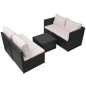 vidaXL Set muebles de jardín 5 piezas y cojines ratán sintético negro vidaXL Set muebles de jardín 5 piezas y cojines ratán sintético negro
