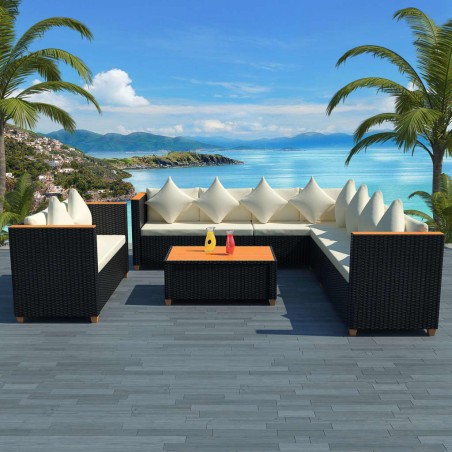 vidaXL Set muebles de jardín 6 piezas y cojines ratán sintético negro