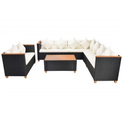 vidaXL Set muebles de jardín 6 piezas y cojines ratán sintético negro