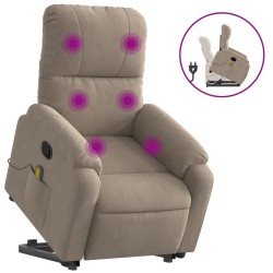 vidaXL Sillón reclinable de masaje elevable tela microfibra gris taupe