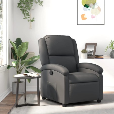 vidaXL Sillón reclinable de cuero auténtico gris
