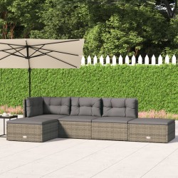 vidaXL Set de muebles de jardín 5 pzas y cojines ratán sintético gris