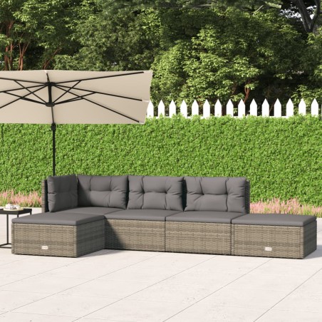 vidaXL Set de muebles de jardín 5 pzas y cojines ratán sintético gris