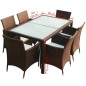 vidaXL Set comedor de jardín 7 piezas y cojines ratán sintético marrón vidaXL Set comedor de jardín 7 piezas y cojines ratán sintético marrón