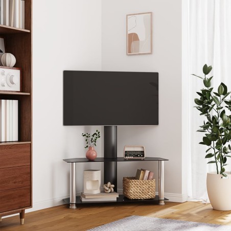vidaXL Mueble TV esquina 2 niveles para 32-70 pulgadas negro plateado